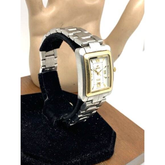 Nicolet Women's Watch Swiss Quartz White Dial Date 18kt Yellow Gold Bezel Tank - Picture 13 of 13